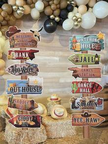 12pcs Western Cowboy Theme Directional Road Signs, Cowboy Birthday Party Signs, Western Cowboy Theme Party Supplies, Party DIY Paper Signs, Western Cowboy Theme Photo Booth Props, Waterproof Large Western Cowboy Theme Stake Signs - Western Cowboy Theme - View 4