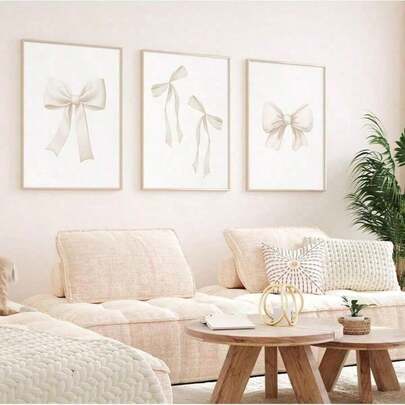 3 قطع ديكور جداري بشكل فراشة بدون إطار، ملصق فراشة بشكل فيونكة باللون البيج بطراز كوليج، لديكور غرفة الفتيات، بنمط فيونكة باللون البيج، لوحة ديكور الغرفة، ملصق فيونكة باللون الباستيل، مناسب لغرفة الأطفال وغرفة الفتيات، المقاس: 16x24 بوصة/40x60 سم