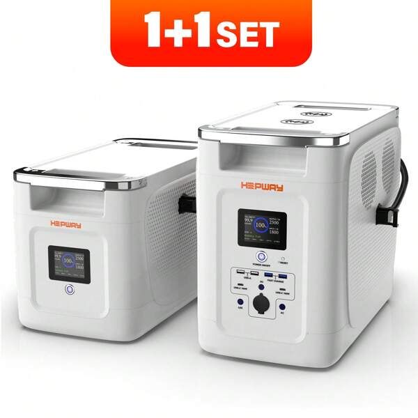 Hepway Portable Power Station With 1pc Extra Battery, 4,096Wh LiFePO4 Battery Expandable To 32,768Wh, 2000W(3600W Power Lifting) AC 120V Outlets Solar Generator, 1.3Hrs Fast Charging, Support Refrigerator Mode WIFI+Bluetooth APP Remote Control UPS 10ms Power Bank For Outdoor Camping & Home Power Outage Backup RVs CPAP(Alpha 2000 1+1 Set)