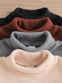 3 件套男童/中性高领罗纹双面羊毛卫衣套装，适合秋冬季休闲外出和休闲穿着 - 彩色 - 查看 3