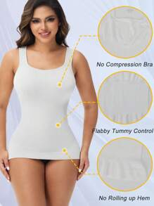 Slimming Women Tummy Control Shapewear Abdomen Compression Camisole Cami Vest Scoop Neck Tank Top Body Shaper Ladies Underwear Undershirts Shaping Tops Shirts Wide Shoulder Strap No Pad - White - View 3