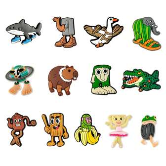 13 piezas Divertida serie de dibujos animados DIY Encantos para llavero de zapato, sandalias, bolsas de playa, Encantos de PVC para zuecos de alta calidad, decoraciones populares, accesorios, excelentes regalos para Navidad, cumpleaños, fiesta