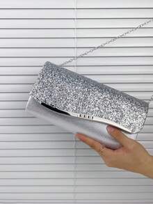 Shiny Women's Evening Clutch Bag, Decorated With Metal Accessories, Suitable For Party, Wedding And Night Events