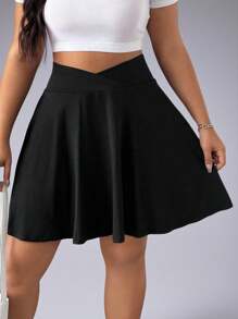 Plus Size Women Casual Solid Color Sleeveless High Waist Slim Golf Mini Skirt, Outdoor Sports, Fitness, Suitable For Summer