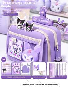 Sanrio 1 Stück Sanrio Kuromi Federmäppchen, großes Fassungsvermögen 9-lagige Cartoon Design Reißverschluss Stiftemappe, geeignet für Schule und Bürobedarf, süßes Charakterdesign für Mädchen und Jungen, Schul-Stiftemappe, Geschenke für Familie und Freunde, Schulmaterial, Schulanfang