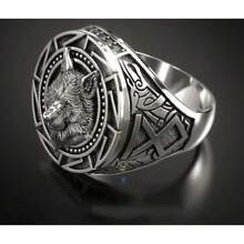 Slavic Wolf Ring Viking Rings For Men, Norse Viking Nordic Wolf Head Ring, Retro Wolf Totem 925 Silver Rings, Wolf Signet Rings, Amulet Ring, Animal Wolf Jewelry For Men (11#) - 11# - 查看 4