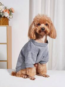 1pc Pet Crew Neck Sweatshirt, Pet Supplies Dog Cat Autumn/Winter Warm Clothing, Plush Soft Comfortable Apparel, Casual Homewear Animal Outfit, Cute Funny Cartoon Dog Cat Clothes - Grey - View 3