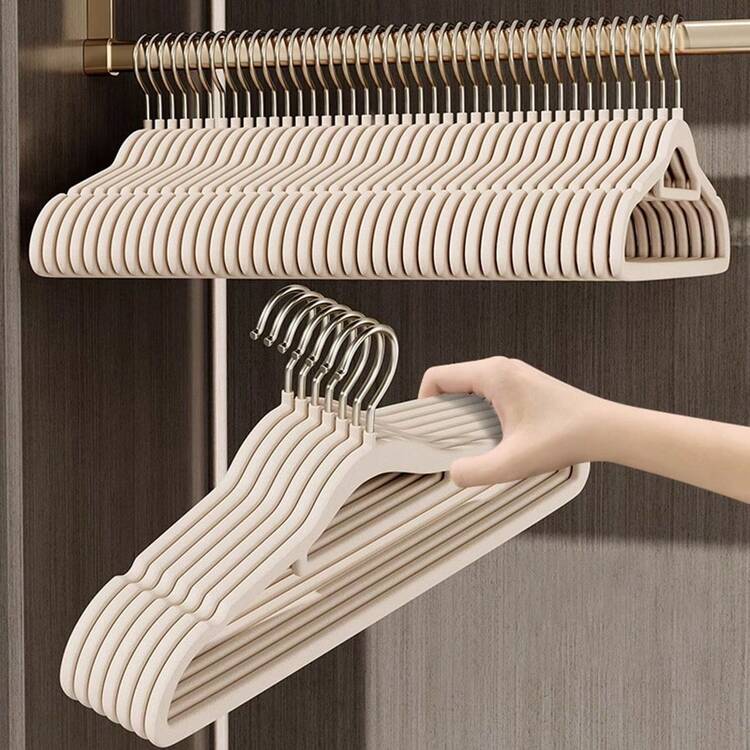 10pcs Flocked Flocked Non-Slip Non-Marking Coat Hangers, Thick Garment Rack For Home Wardrobe, Dorm Clothes Hanger - Multicolor - View 10