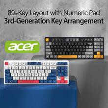 Acer The OKW216 Gaming Keyboard Features An Optimized 89-Key Layout With Dedicated Shortcut Keys, Mechanical Switches For Tactile Feedback, Stepped, Splash-Resistant Keycaps, And Is Durable For Internet Cafes. A Cost-Effective Choice For Home And Office Use. Available In White, Blue, And Red. - White, Blue and Red - View 2