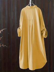 Casual Loose Oversized Shirt Linen Solid Long Shirts Korean Fashion Midi Shirts & Blouses Women Clothing Plus Size Tops - 黃色 - 查看 2