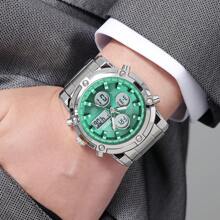 SKMEI 2556 男士防水数字手表豪华商务腕表 3 时间显示 LED 灯不锈钢闹钟夜光