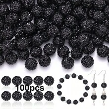 50/100pcs 10mm Handmade Ice Series Crystal Clay Beads - Baseball Sparkle Shamballa Disco Ball Design, Light Blue Fancy Sparkle, For DIY Jewelry Making, Necklace, Christmas Decoration, Crystal Beads, Necklace Bead Accessories, Shiny Bead Design, Handmade Beads