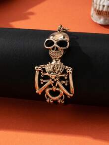 1 pieza Pulsera de cadena de mano de esqueleto vintage, para usar en Halloween y todos los días - Plata antigua - Ver 7