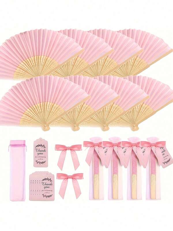 40/20/4 stuks/set, roze houten opvouwbare ventilator met cadeauzakje, bedankkaartjes, bedankkaartjes, opvouwbare bamboe handventilator voor bruidsmeisjes, decoraties voor bruidsdouches, opvouwbare bamboe handventilatoren voor bruidsmeisjes, fotoaccessoires voor een enkel feest, cadeaus voor bruidsmeisjes en decoraties voor bruiloften, perfecte huwelijkscadeaus, decoratie voor bruiloften, zeer geschikt voor feesten en evenementen, perfecte zomeraccessoires, opvouwbare ventilator voor dames