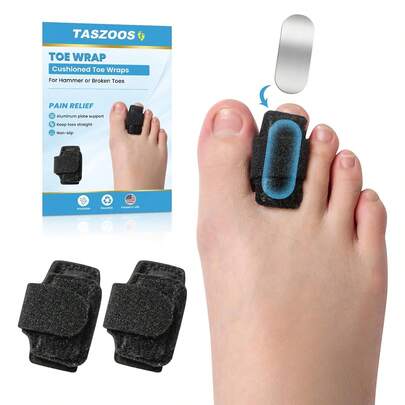 TASZOOS Hammer Toe Straightener Corrector For Women &Amp; Men - 2 Pcs Toe Splints Wraps Relief For Hammer, Curled, Bent, Broken Support - (Black)