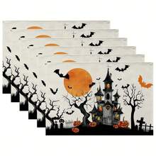 1/2/4/6 Piece Table Mat Set, Halloween Themed Style, Bat Pattern Print, Size 30x45 Cm. Polyester Halloween Placemats Are Suitable For Home Kitchens/Heat-Resistant Tablecloths, Easy To Clean, And Are Ideal Accessories For Home Kitchen Dining Tables. They Are Suitable For Family Gatherings And Indoor Occasions, And Are The Best Choice For Halloween Decoration.