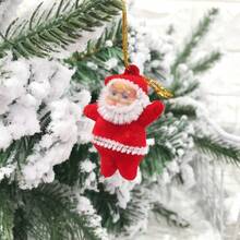 Red Flocked Santa Claus With Gold Glitter - Mini Christmas Tree Ornament Hanging Decor For Xmas - Multicolor - View 1