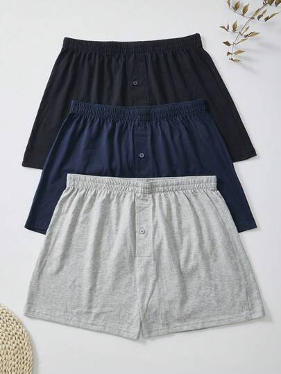  FOVTY 3PCS Men's Boxer Briefs Comfortable Breathable Underwear Fashion Sports Long Leg Pants Boxers Solid Color Home Underwear