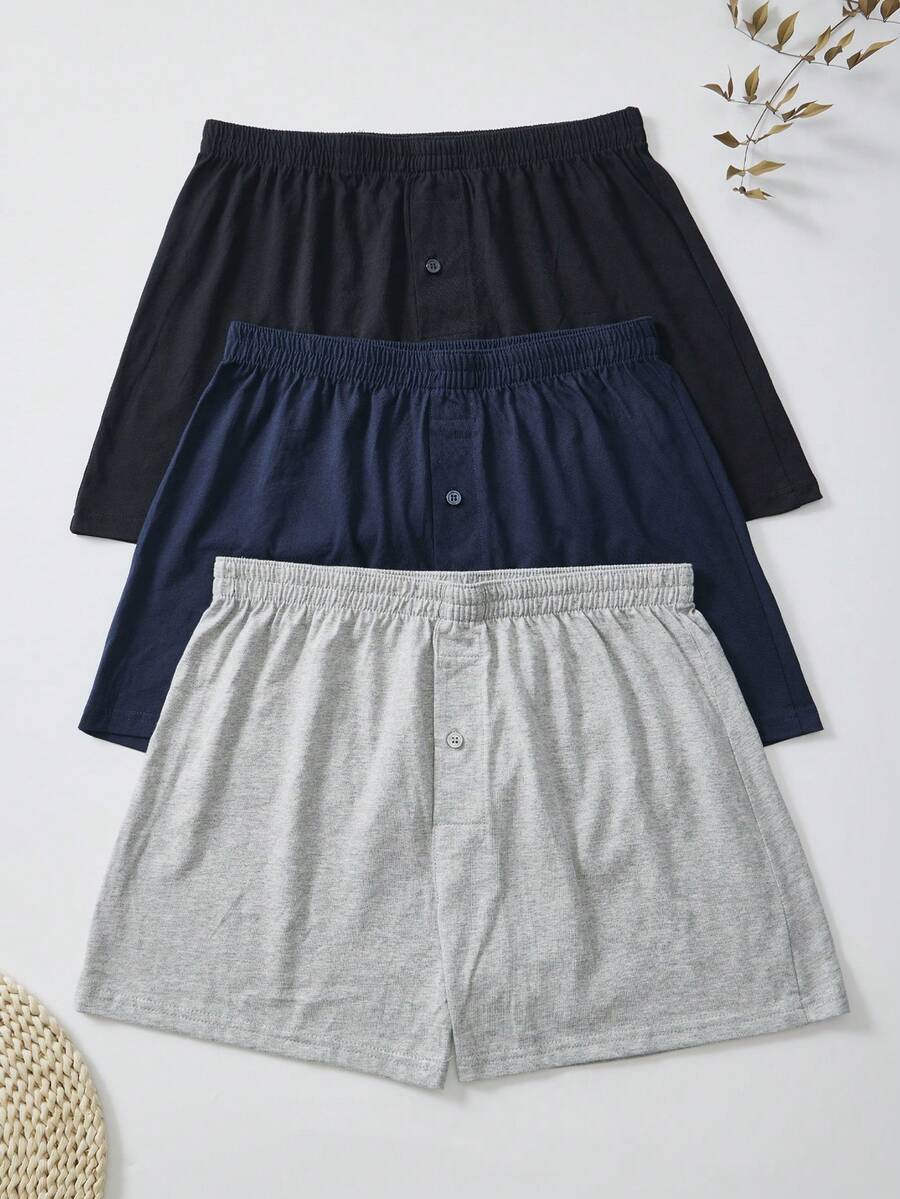 FOVTY 3-częściowe męskie bokserki wygodne oddychające bielizna modna sportowa długie spodnie bokserki w jednolitym kolorze bielizna domowa