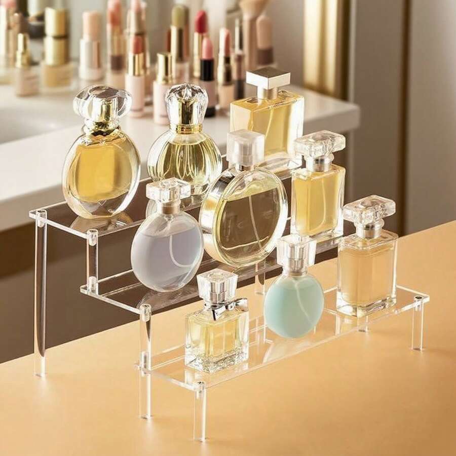 Un suport de afișare manual acrilic multistrat de 30 cm/11,81 in, tip scară transparentă, suport de afișare pentru parfumuri, potrivit pentru decorarea manuală a depozitării jucăriilor, parfumurilor și a depozitării pe birou