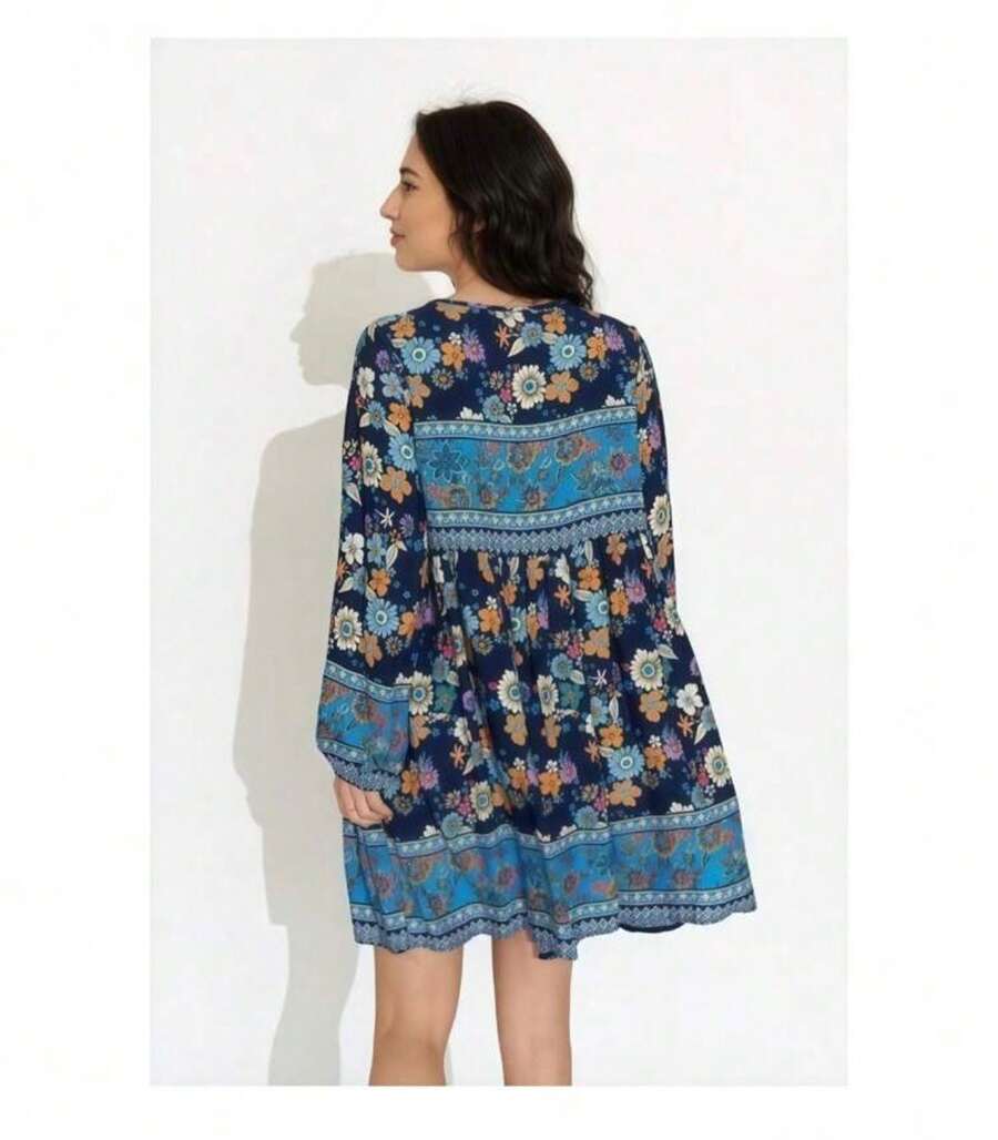 SHORT PRINTED DRESS - ベージュ - チェックする 1