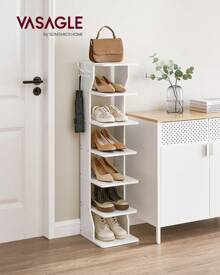 VASAGLE Slim Shoe Rack, Narrow Shoe Storage Organiser, 6-Tier Shoe Stand, For Small Spaces, Hallway, Cloakroom, White