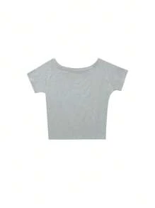 Solid Color Short Sleeve T-Shirt, Loose Slouchy Off-Shoulder Off Shoulder Lightweight Breathable Blouse