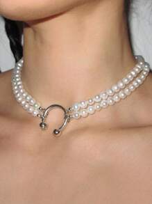 2 件/套耶稣升天日多层链条项链套装，银色金属材质镶嵌黑色锆石，男女皆宜的哥特式风格，适合派对和日常佩戴 - 銀色 - 查看 9