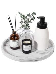 （大理石白）浴室梳妆台托盘，硅胶材质，适用于台面，可放置香水、钥匙、首饰、戒指等，亦可作为装饰性皂液器，用于厨房水槽收纳。 - 彩色 - 查看 3