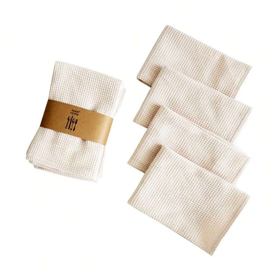 4pcs Plain Waffle Dishcloth Set, Pineapple Pattern Dishcloth, Kitchen Cleaning Rags