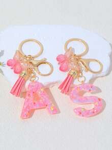 1pc A-Z Letter Butterfly Children's Bag Charm, Bag Accessory, Butterfly Tassel Letter Pendant Keychain, Pink Glitter Letter Keychain With Butterfly Tassel, Girls Bag Charm, Party Gift - Pink - View 5