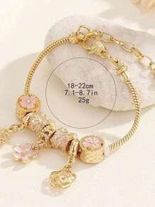 DIY 5-Petal Flower Bracelet, Handmade Jewelry Bracelet For Women, Unique Design, Pink Color