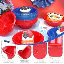 100Pcs 12Oz Patriotic Disposable Plastic Bowls 4th Of July Red Blue Candy Dert Bowl Salad Snack Bowls For Independence Day Memorial Day Party Plies - 紅藍 - 查看 4
