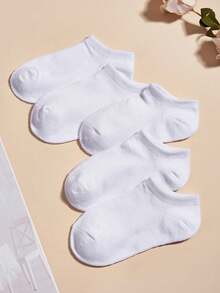 5 Pairs Kids' Soft Breathable White Short Ankle Socks Suitable For 1-16 Years Old Children - White - View 3