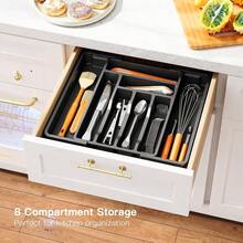 Silverware Drawer Organizer, Expandable BPAFree Kitchen Utensil Storage Tray For Forks, Spoons And, Black Plastic Cutlery Holder - màu đen - Xem 5