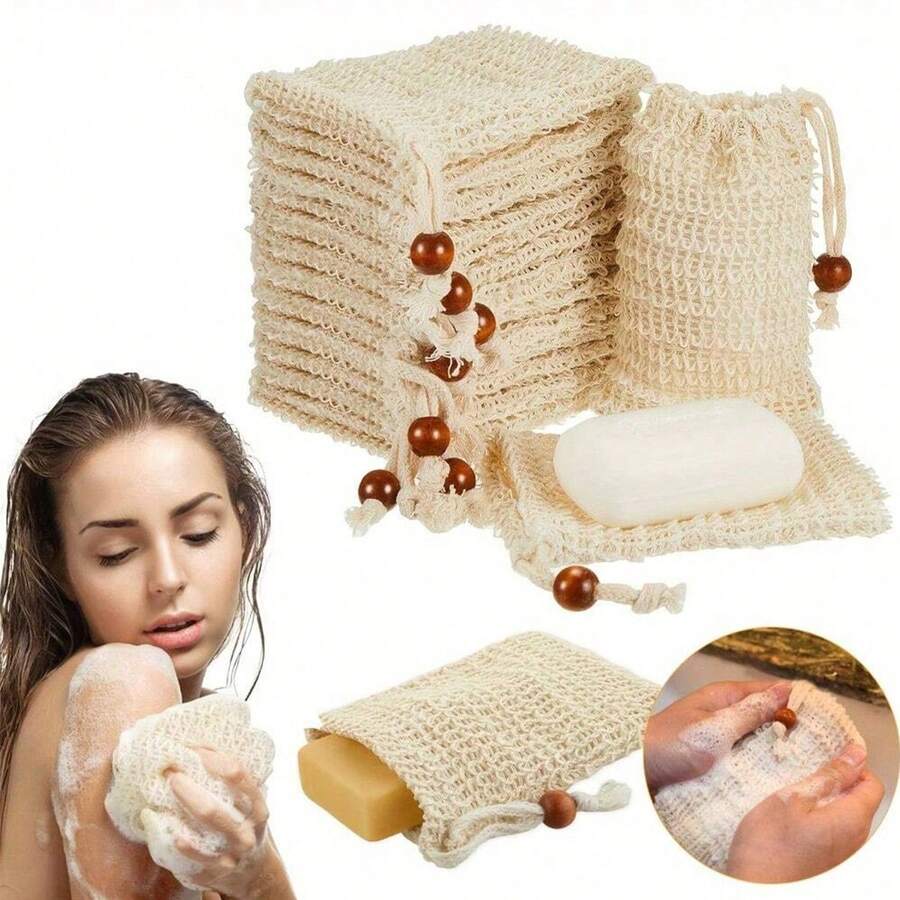 1-6个天然剑麻皂袋，去角质网状皂袋，适合按摩和去角质（5.5英寸 x 3.5英寸），家居浴室装饰，秋季，返校季