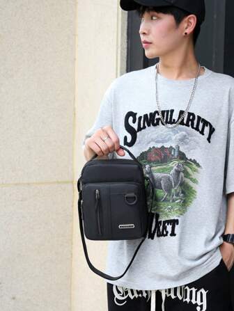 Solid-Color Multifunctional Men's Casual Shoulder Bag, Featuring Multiple Pockets And Large Capacity, Designed For Crossbody Wear. Made From Lightweight And Durable Materials, It Includes Multiple Layers Of Pockets With Zipper Closures. Ideal For Travel And School.