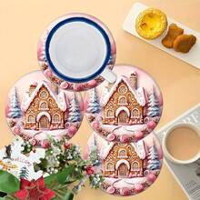 2 piezas/4 piezas/6 piezas Manteles individuales de silicona con estampado de casa de jengibre, decoración navideña, adecuados para mesa de comedor, bar de café, todo el año, manteles lavables para mesa, decoración de habitación, posavasos, manteles de escurrimiento, manteles individuales de cocina y comedor, decoraciones de fiesta interior y exterior, decoración del hogar, regalo ideal