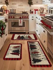 1/2 Stücke Set, Weihnachts-Küchenmatte Weihnachts-Büffel-Karo-Küchenmatte, maschinenwaschbar, hochwertiges weiches Material, perfekt für Waschküche, Schlafzimmer, Flur, Badezimmer - Weihnachtsdekoration, saubere Küchenmatte für Weihnachtsferien Küche Badezimmer Eingang Heim Ornament Geschenk