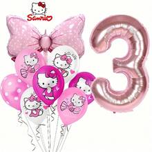 11 قطعة من سلسلة سانريو هالو كيتي، بالونات وردية مطبوعة بشعار هالو كيتي، بالونات وردية بشكل فيونكة وأرقام، مجموعة لحفلة عيد الميلاد العائلية