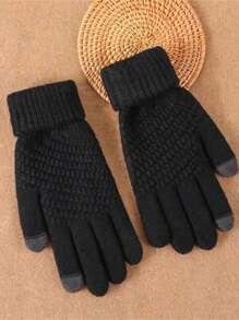 1/4 双女士触屏冬季手套 - 时尚针织连指手套，袖口厚，适合寒冷秋季 - 彩色 - 查看 4
