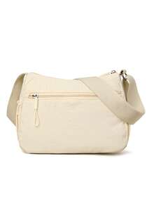 Sac à bandoulière en nylon décontracté avec sangle réglable, compartiments multiples, couleur unie, fermeture à glissière, doublure en polyester, sac bandoulière léger et pratique pour un usage quotidien