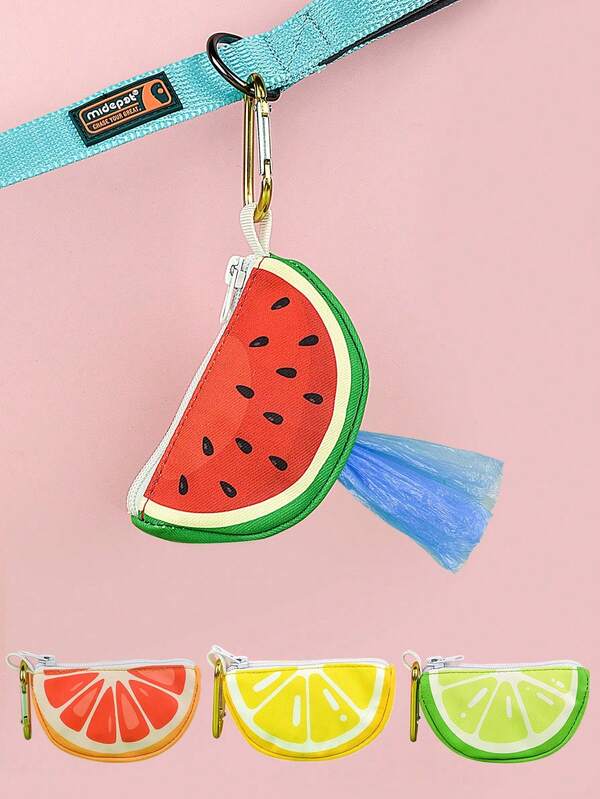 A Must-Have For Pet Owners, This Outdoor Pet Waste Bag Dispenser And Storage Bag Features A Fruit-Themed Design. It Includes Multiple Pet Waste Bags In Various Fruit Patterns Such As Grapefruit, Watermelon, Lime, And Lemon. This Versatile Kit Is Perfect For Dog Walking, Training, And Outdoor Cleaning.