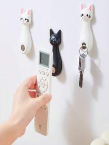 Three Creative Magnetic Hooks For Remote Controls, Featuring Strong Adhesive For Wall Mounting, Designed With A Cute Cat Cartoon, Perfect For Organizing TV And Air Conditioner Remotes Without Leaving Marks, And Suitable For Projectors - Multicolor - View 1