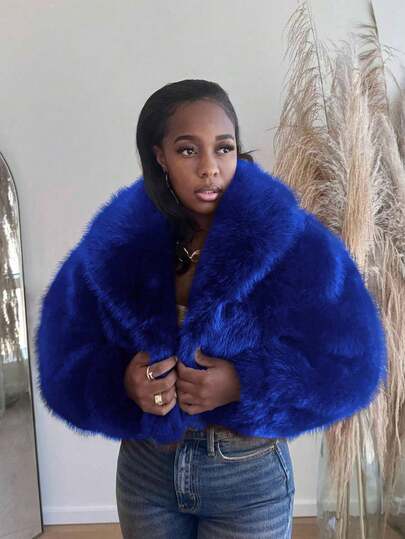 New Autumn/Winter Elegant Lady-Like Faux Fur Collar Warm Short Jacket