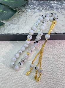 1 件 33 颗天然石念珠，黑色扎染 Tasbih 祈祷珠