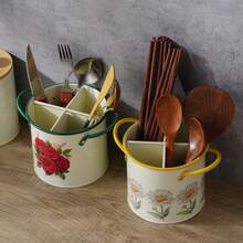 NYKAINMAN 1 Stück Vintage Besteckaufbewahrung aus Gusseisen mit 4 Fächern - Löffel, Gabel und Essstäbchen Eimer, Küchen Abtropfkorb Aufbewahrungsregal, Küchenutensilien, Weihnachten, Muttertag, Valentinstag - Verschiedenfarbig - Übersicht 4