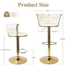 Nalupatio Set Of 2 Luxurious Bar Stools With Velvet Upholstery, Backrest & Footrest – Height Adjustable & Swivel, With Gold Metal Base - Beige - View 2