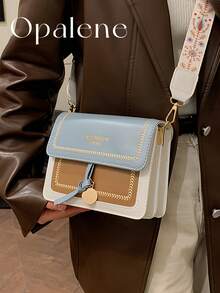 Fashionable Crossbody Bag For Women, Lightweight And Business Shoulder Bag, Casual Handbag, Contrasting Color, Small Square Bag, Wide Shoulder Strap, Perfect For Office, College, Work, Business, Commute, Outdoors, Travel, Outings - 彩色 - 查看 8