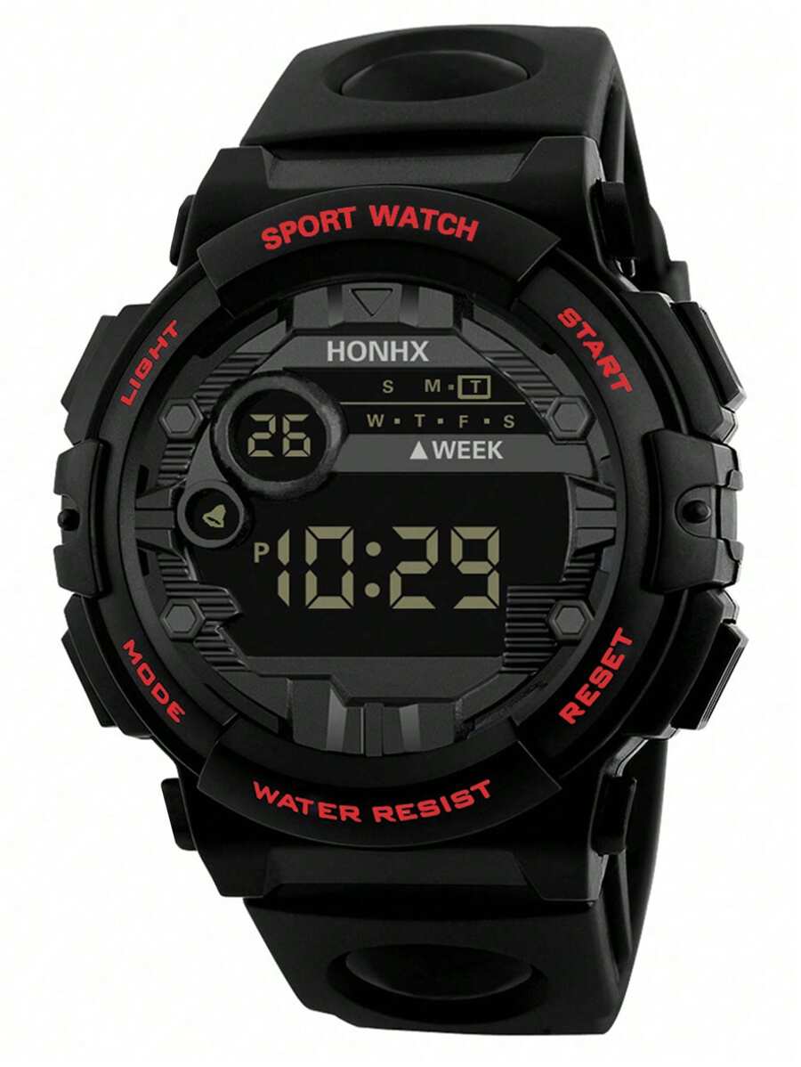 HONHX 1pc Kids Rubber Strap Sporty Round Dial Digital Watch For Daily Life - Red - View 1